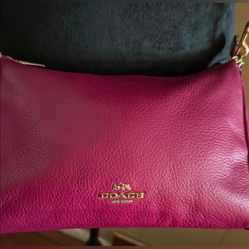 COACH Carrie Raspberry Pebbled Leather Crossbody Bag - Picture 4 of 16